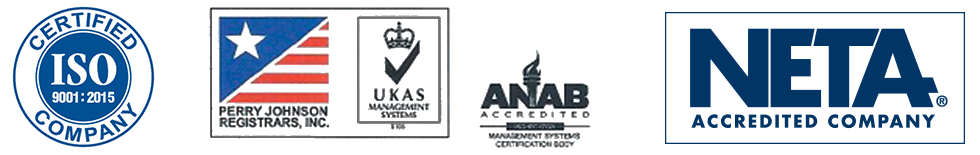 ISO 9001:2015 certified by Perry Johnson Registrars (UKAS and ANAB accredited); NETA Accredited Company